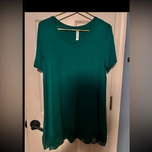 Zenana Signature Teal Lace-Hem Tunic Top